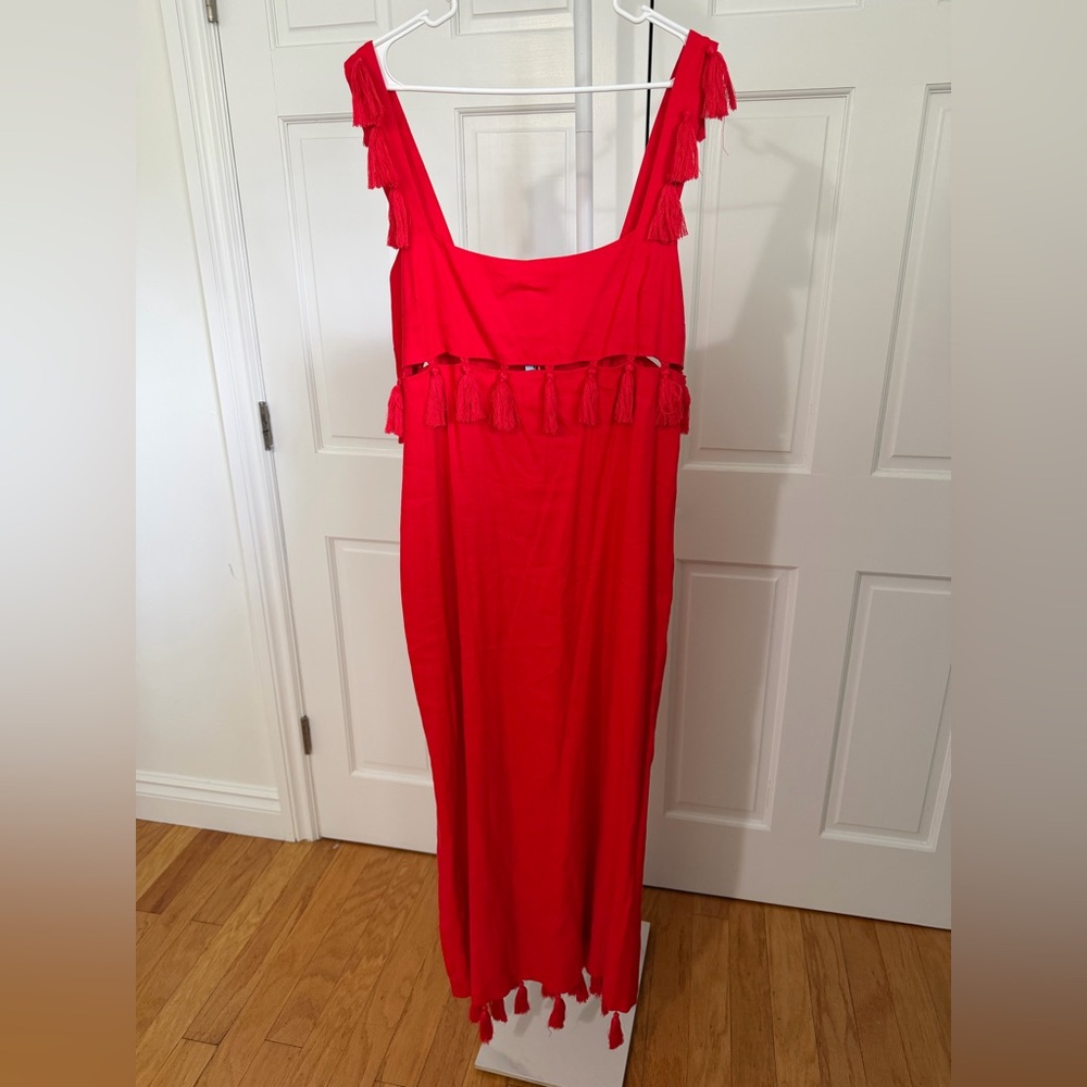 NWT Antonio Melani x The Nat Note Cici Tassel Linen blend Maxi Dress Size 16 - Picture 5 of 9